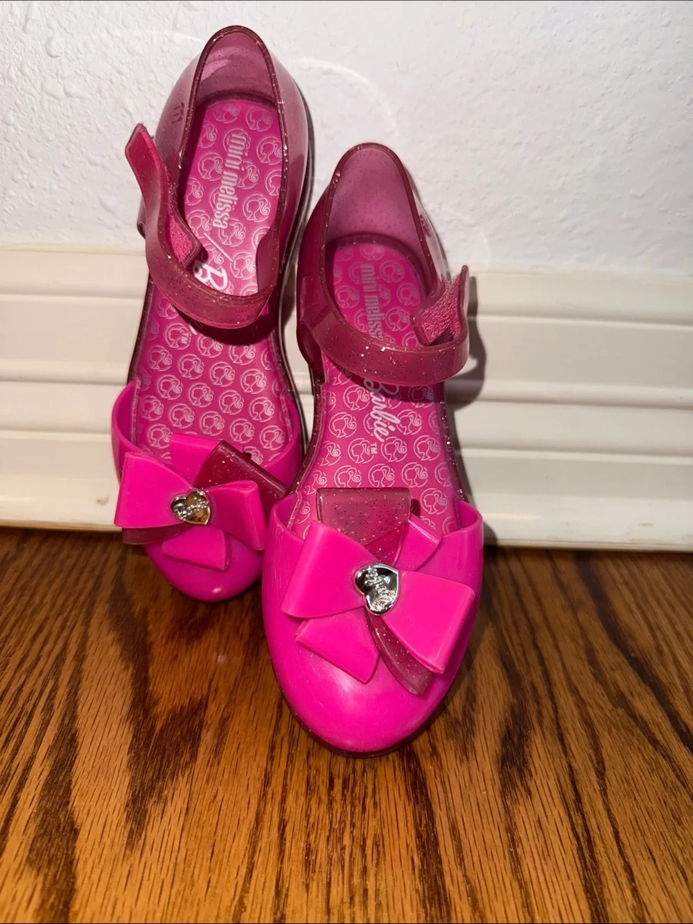 Mini Melissa x Barbie Ultragirl Pink Glitter Jelly Flats Girls